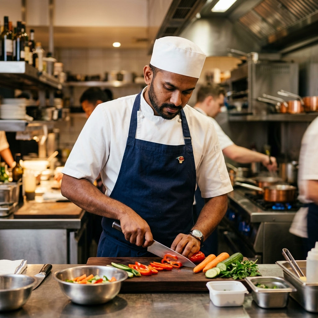 Sri Lankan Hospitality & Cleaning Employee actively working